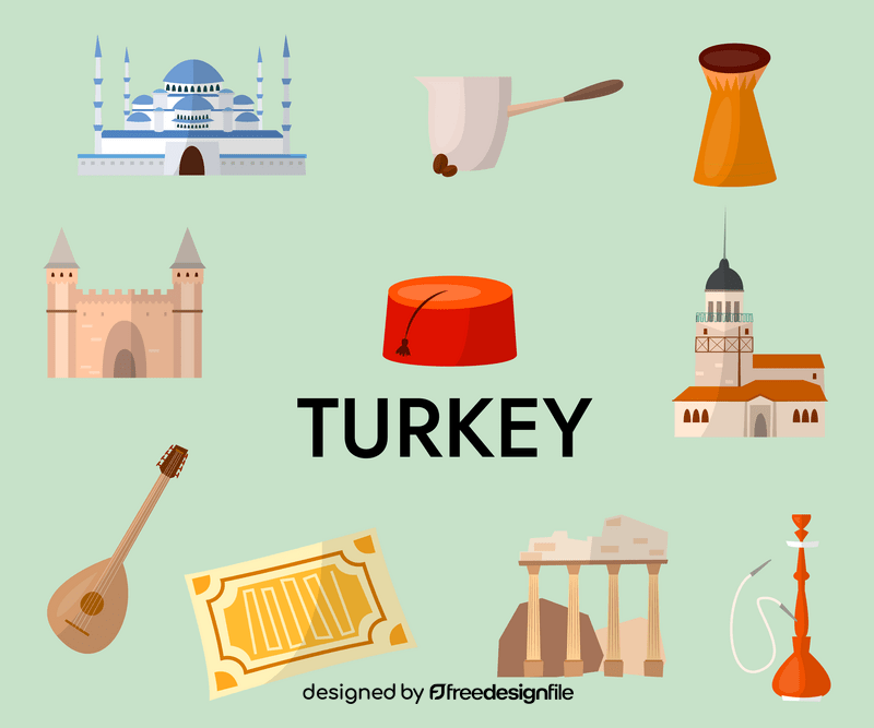 Turkey travel symbols, attractions vector
