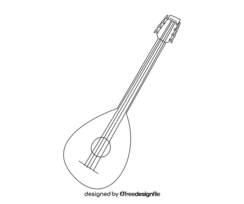 Cartoon Turkish guitar black and white clipart