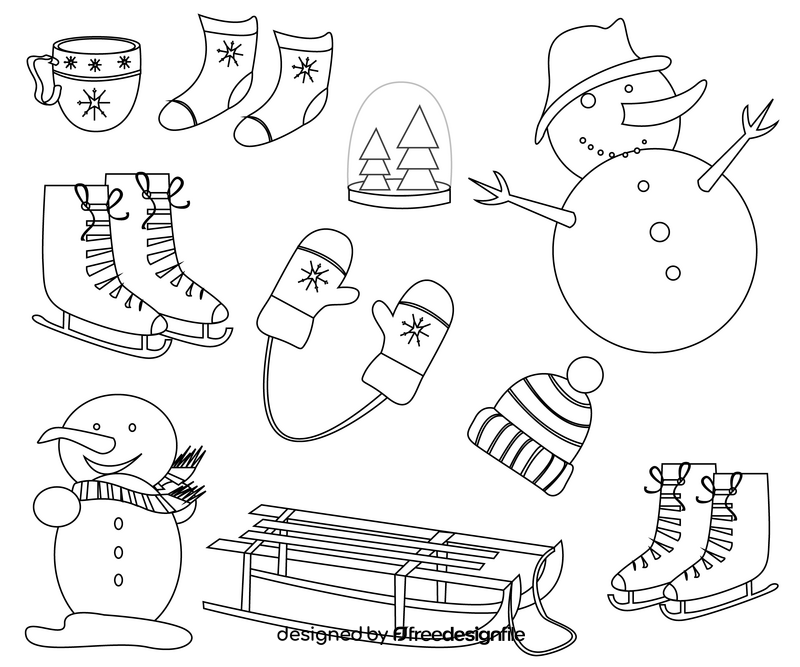 Winter items black and white vector