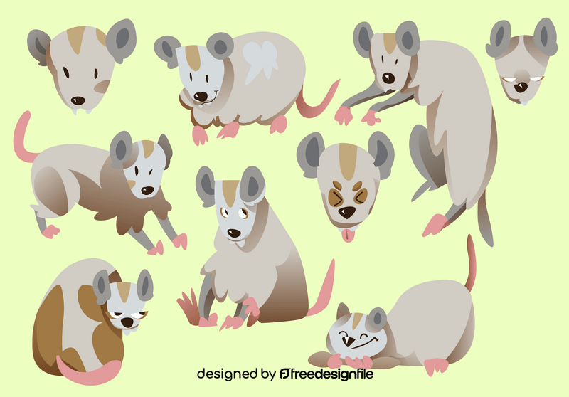 Possum cartoon set vector