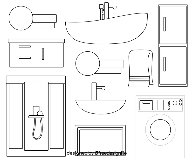 Bathroom elements black and white vector