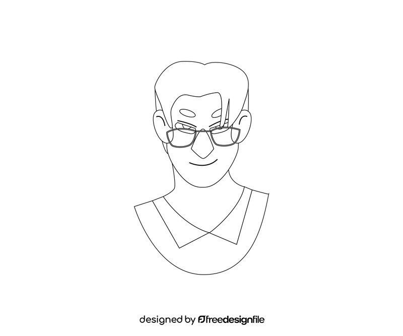 Redhead cartoon man with glasses black and white clipart