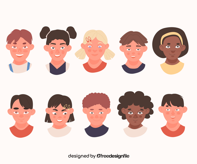 Children faces, boys and girls portraits vector