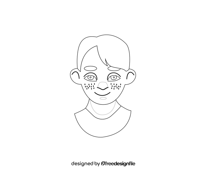 Cute boy with bangs drawing black and white clipart