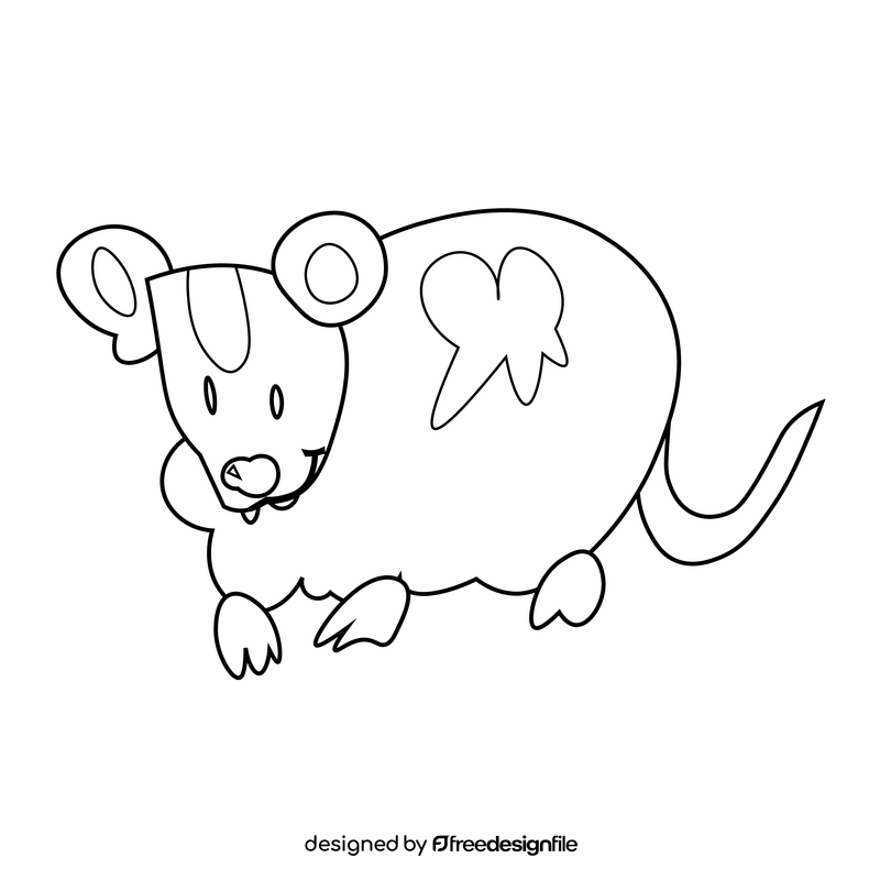 Possum drawing black and white clipart
