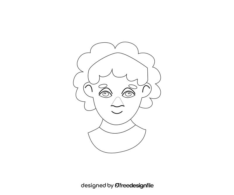 Curly dark girl portrait free black and white clipart