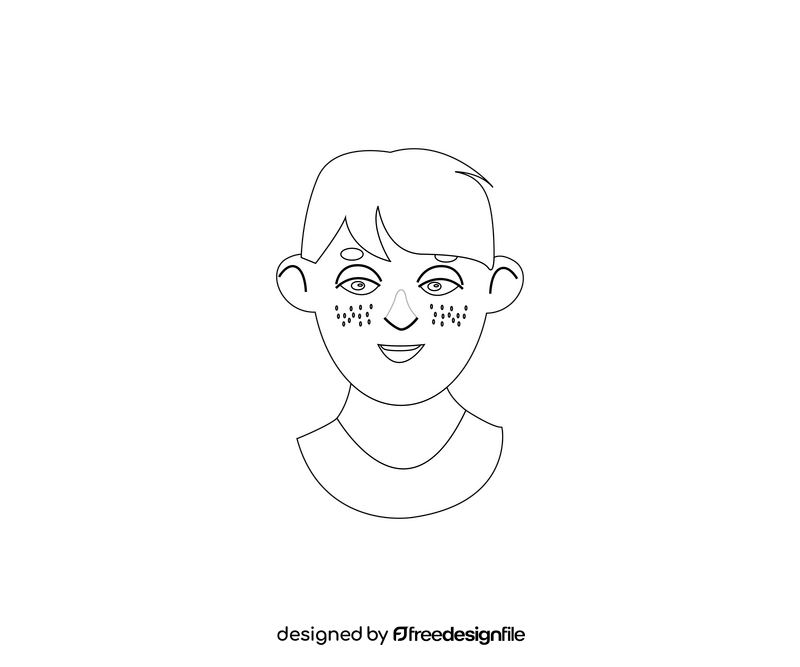 Cartoon boy with freckles black and white clipart