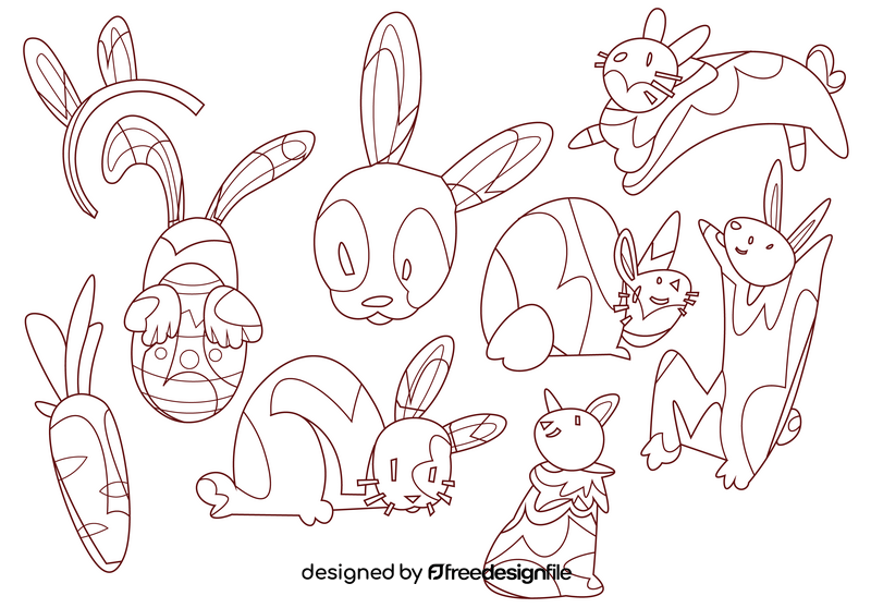 Rabbit cartoon set black and white vector