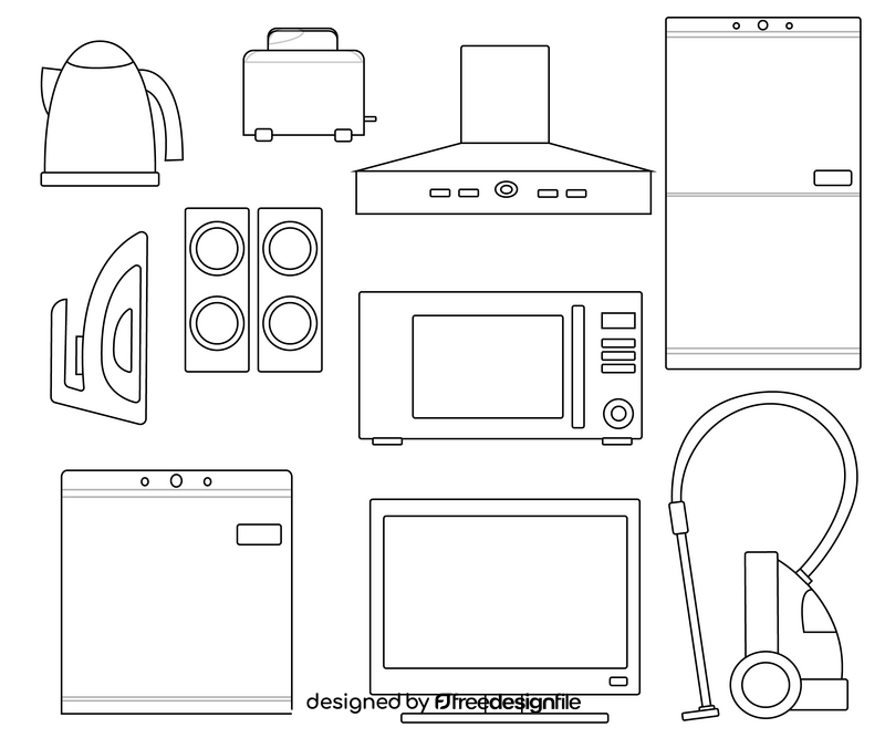 Electric home appliances black and white vector