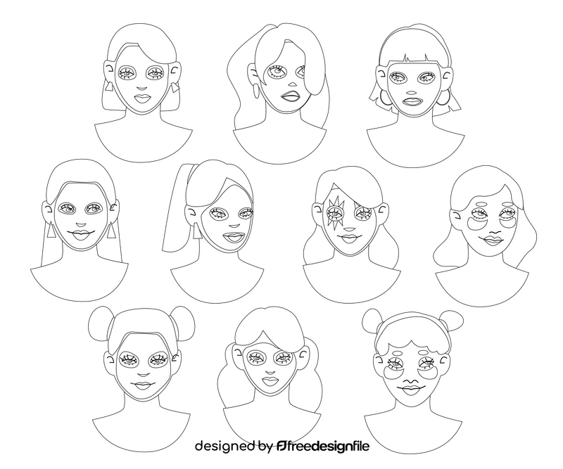 Women with cosmetic facial masks black and white vector