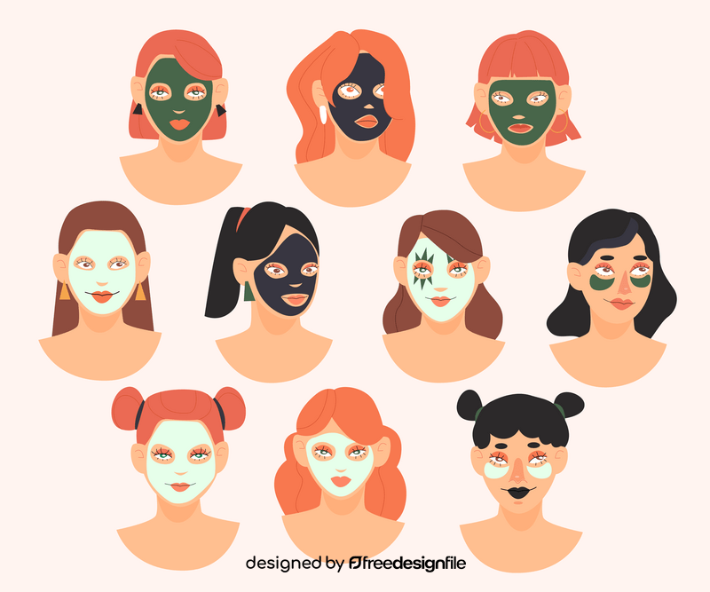Women with cosmetic facial masks vector