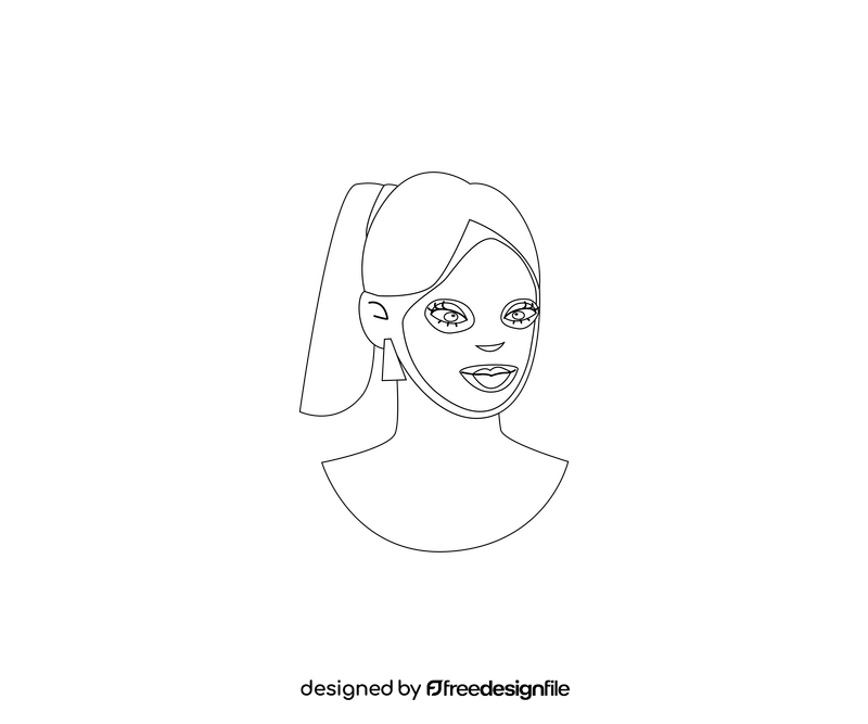 Girl with facial mask black and white clipart