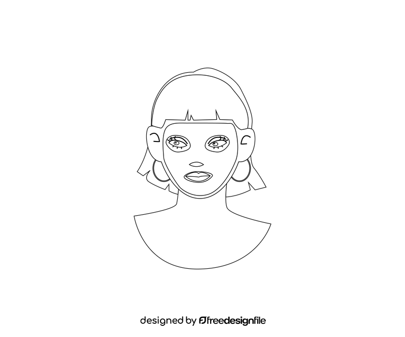 Spa, girl with bob applying cosmetic face mask black and white clipart