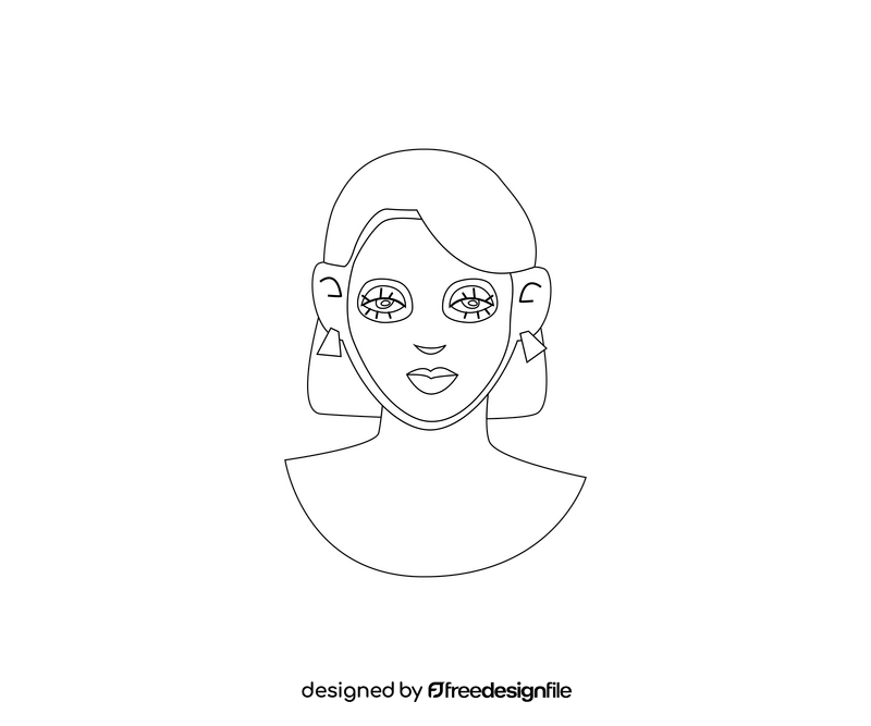 Woman with cosmetic face mask black and white clipart