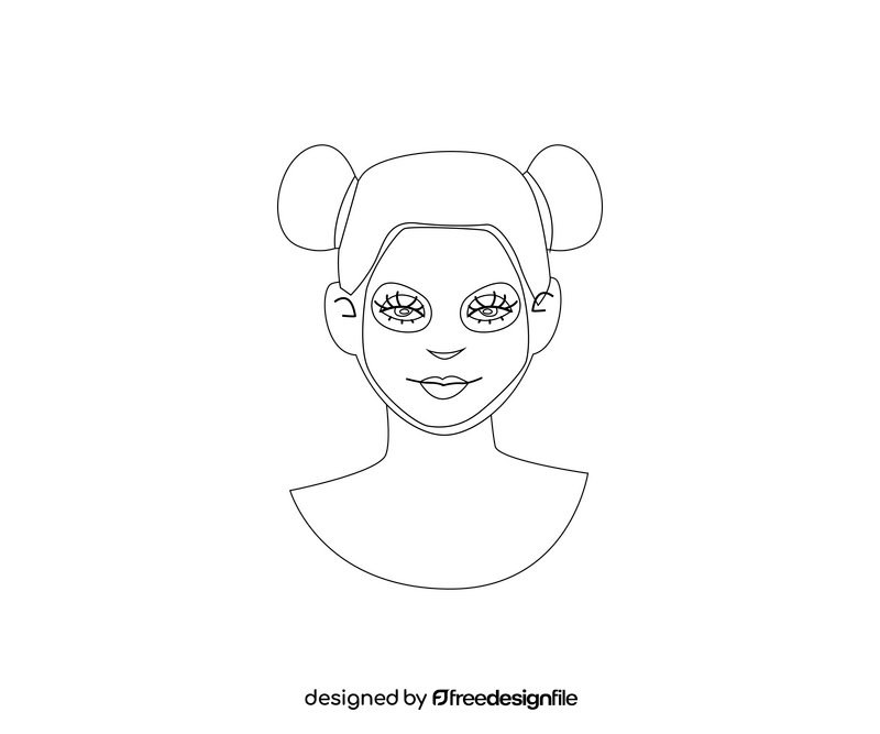 Cartoon woman with cosmetic facial mask black and white clipart