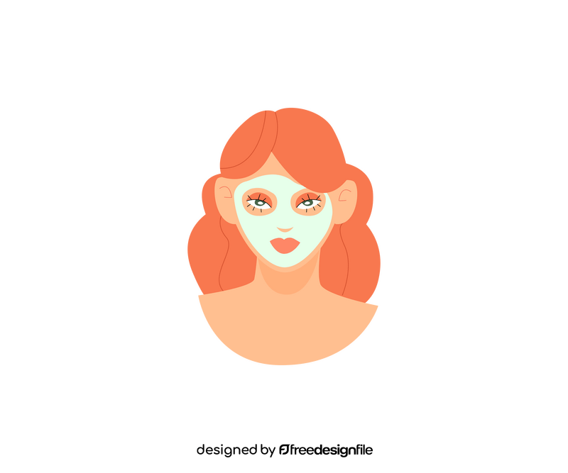 Redhead girl portrait with white cosmetic facial mask illustration clipart