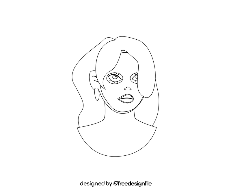 Redhead girl with black face mask drawing black and white clipart