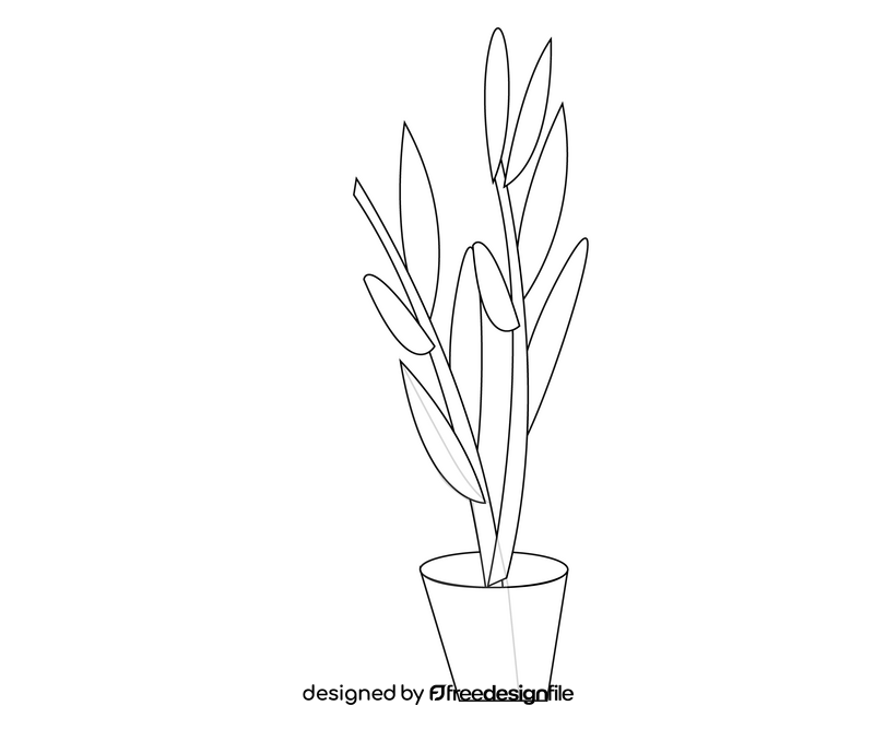 House plant in flower pot black and white clipart
