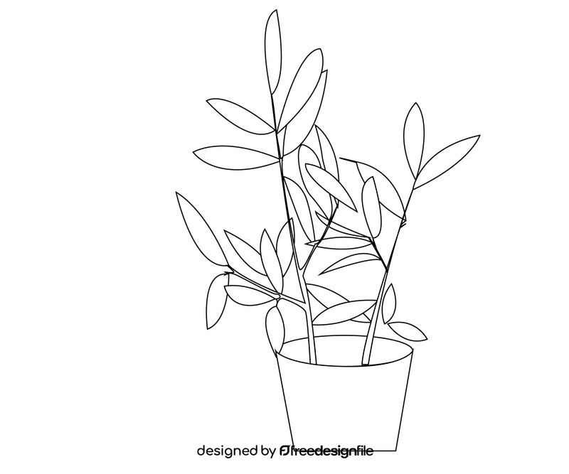 Potted house plant drawing black and white clipart