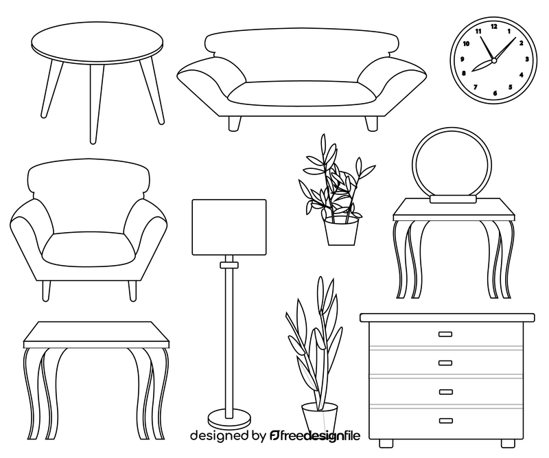 Living room furniture black and white vector