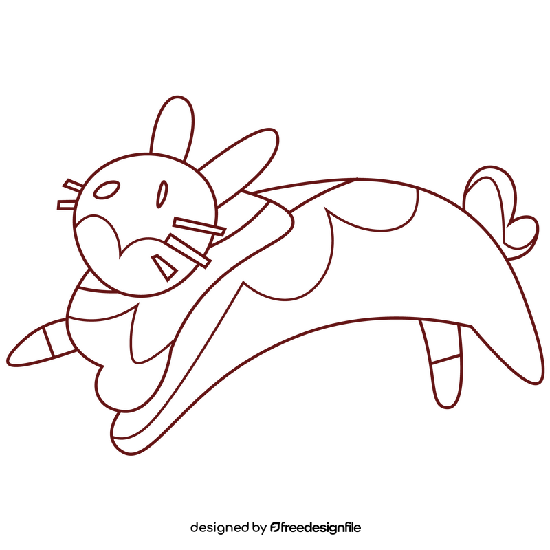 Cartoon rabbit jumping black and white clipart