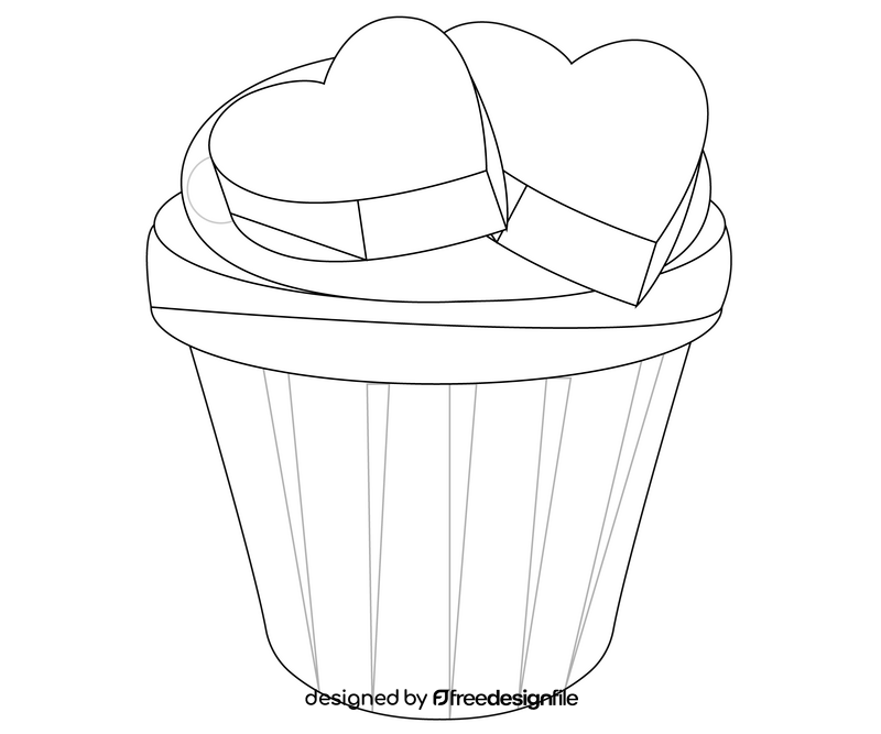 Cartoon cupcake with hearts black and white clipart