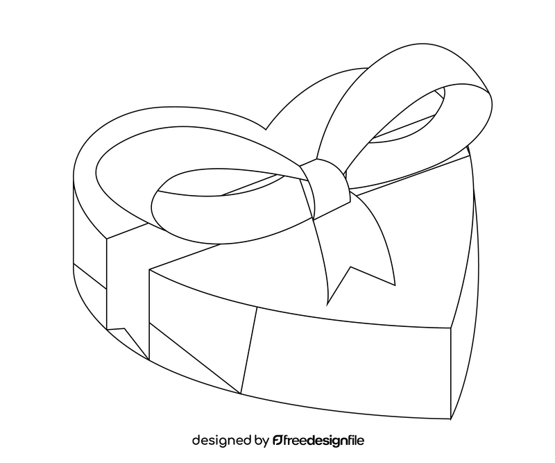 Heart shaped romantic gift box black and white clipart