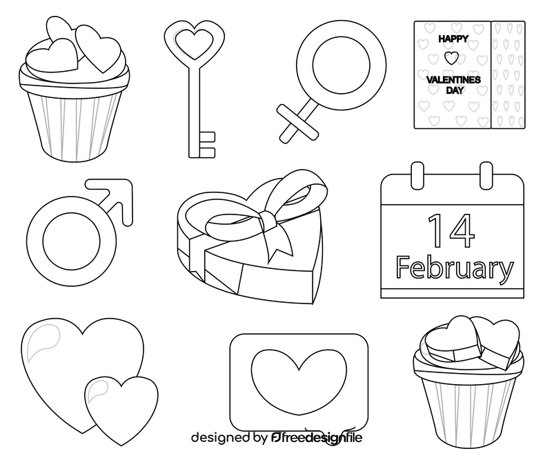 Love, romance icons black and white vector