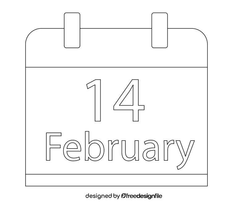 Valentines Day February 14 calendar black and white clipart