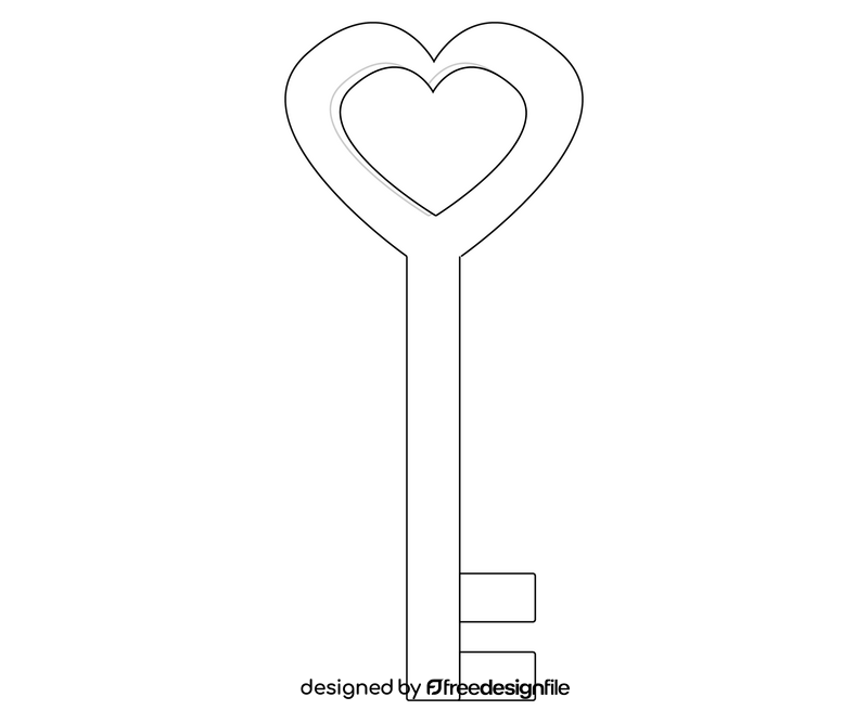 Romantic heart shaped key black and white clipart