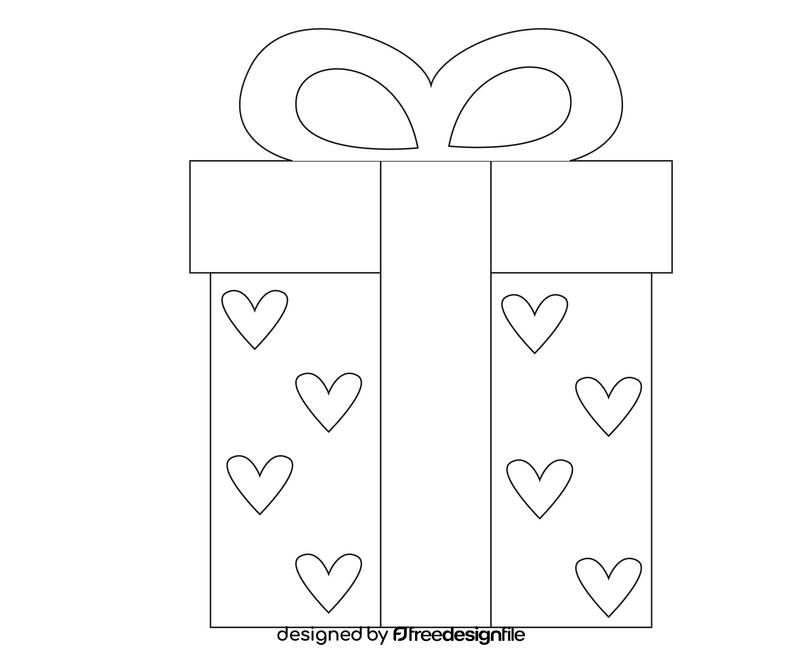 Romantic gift box with heart black and white clipart