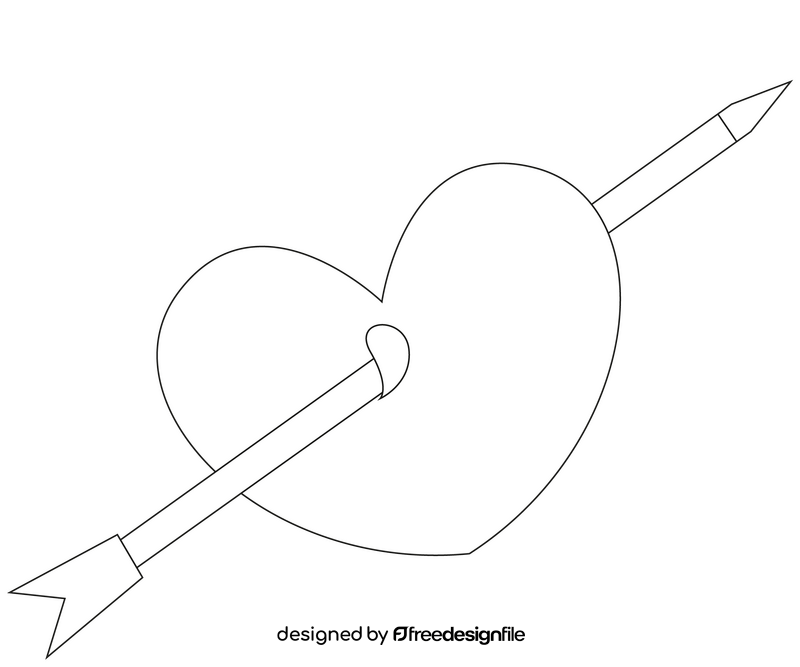 Arrow through heart drawing black and white clipart