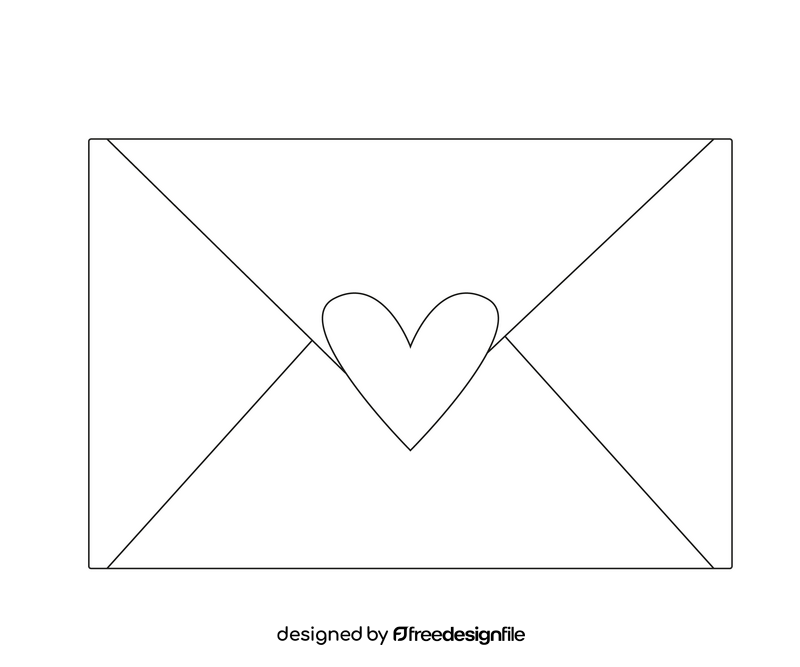 Cartoon heart on envelope black and white clipart
