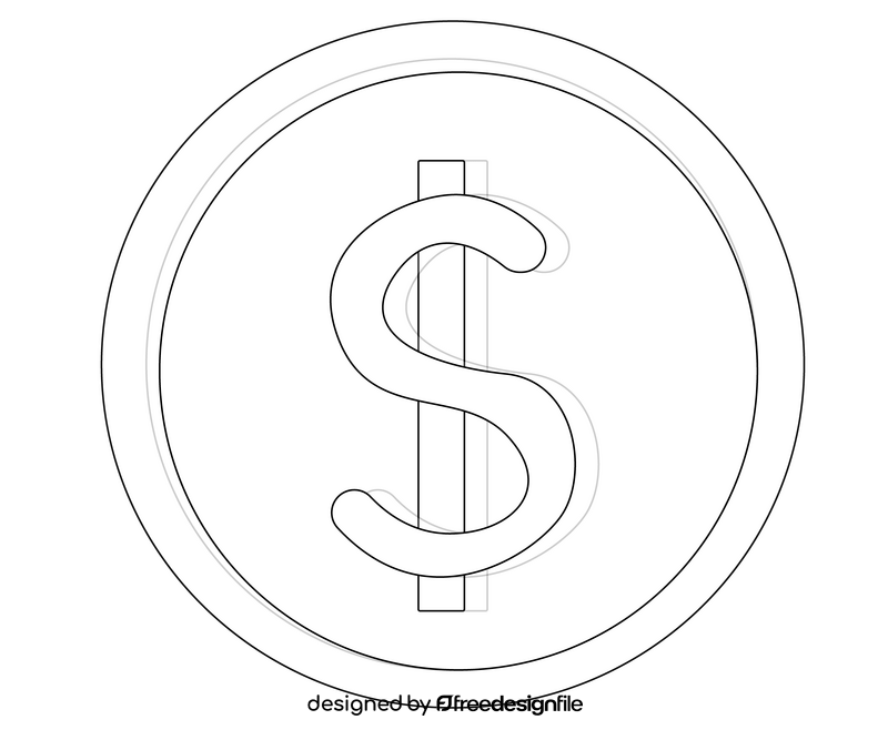 Gold coin with Dollar sign black and white clipart