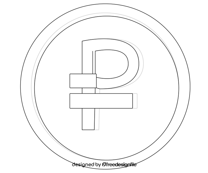 Gold coin with Ruble sign black and white clipart