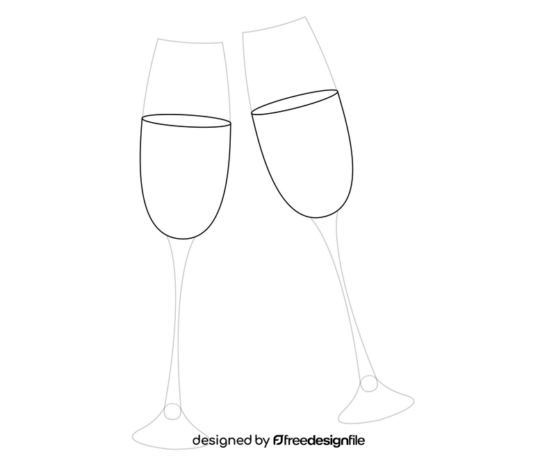 Glasses of champagne illustration black and white clipart