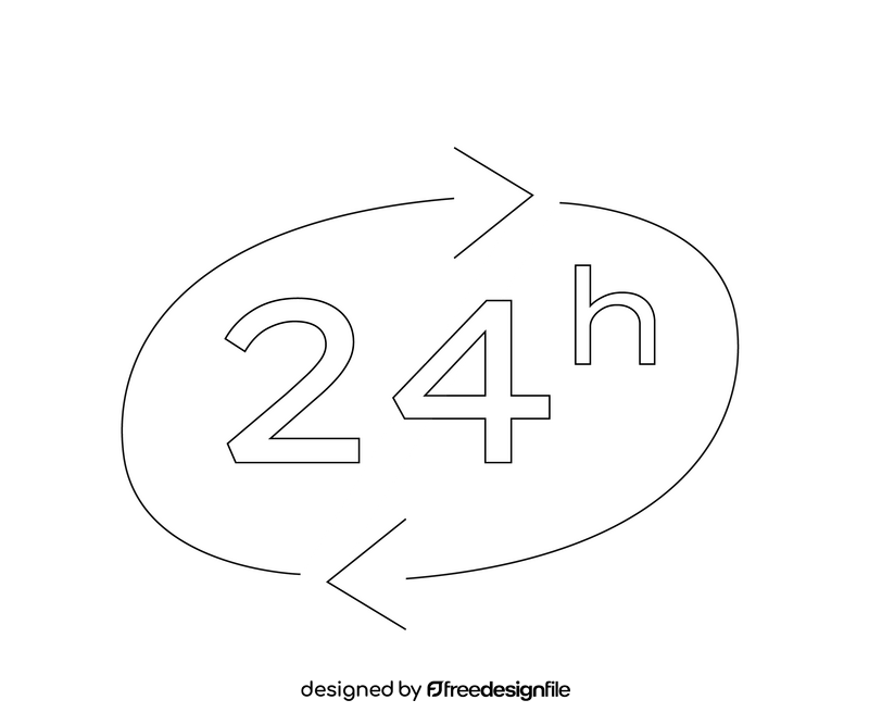 Open 24h black and white clipart