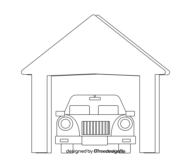 Car in a garage black and white clipart
