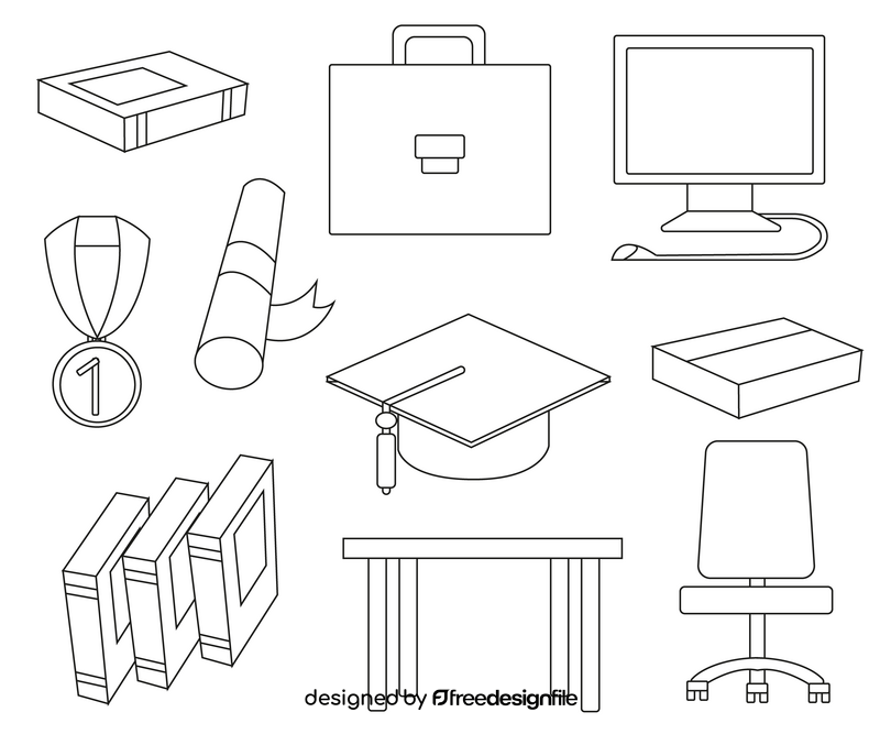 Study elements, education black and white vector