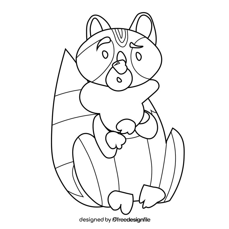 Racoon cartoon black and white clipart