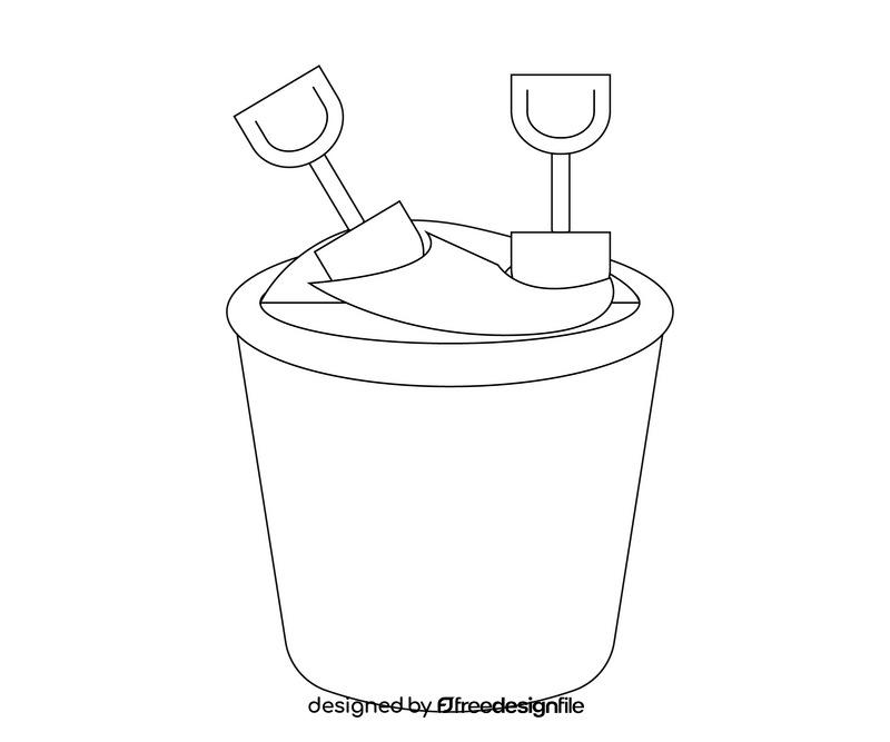 Bucket of sand with shovels black and white clipart