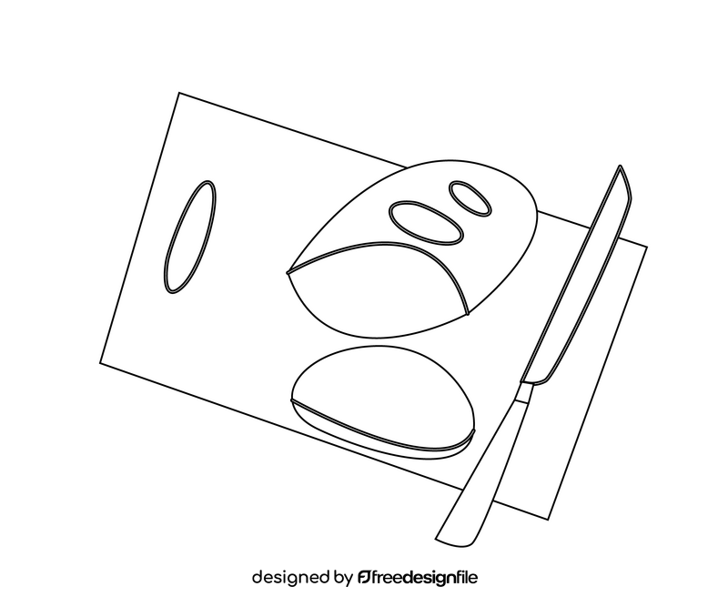 Slices of bread on cutting board black and white clipart