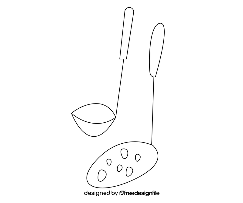 Ladle kitchen utensil illustration black and white clipart