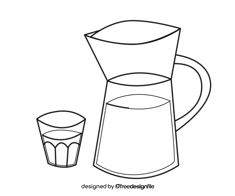 Jug and glass black and white clipart