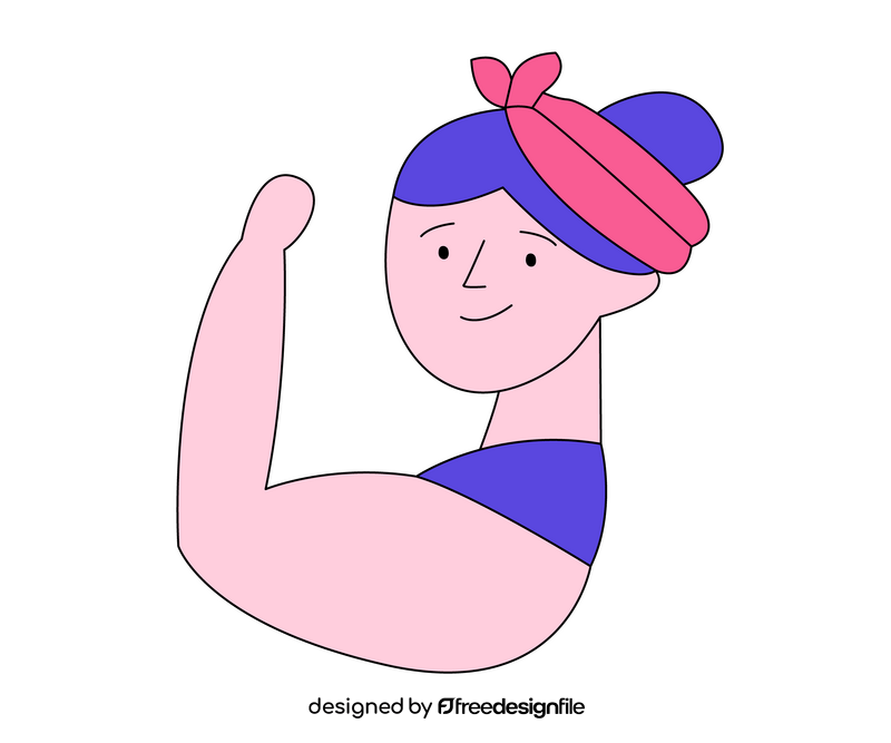 Cartoon girl with muscular arm clipart