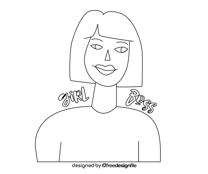 Girl boss portrait black and white clipart