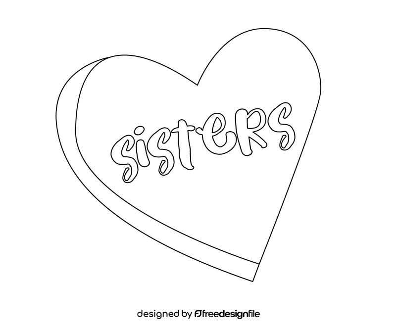 Sisters pink heart black and white clipart