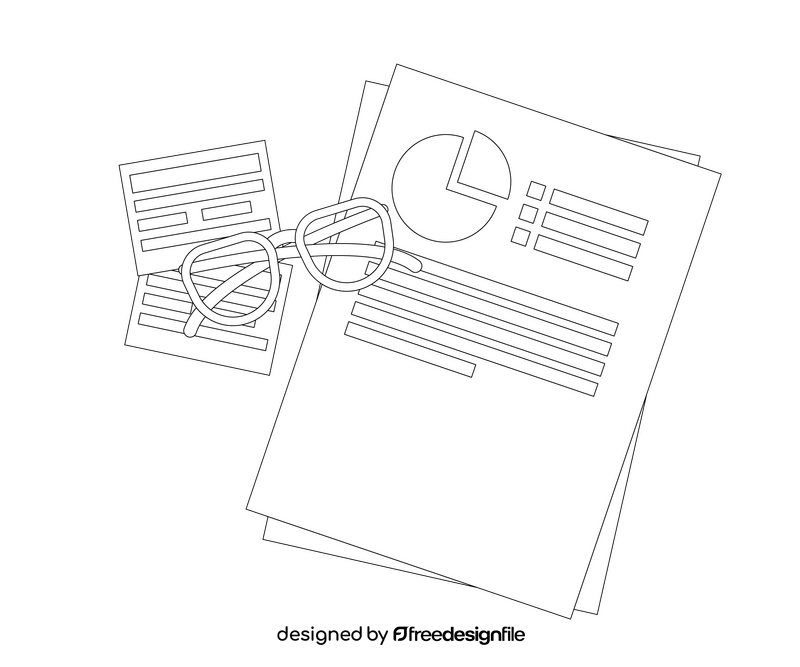 Documents and glasses black and white clipart