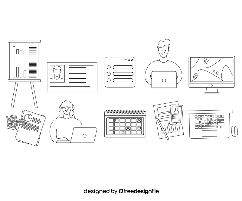 Office icons black and white vector