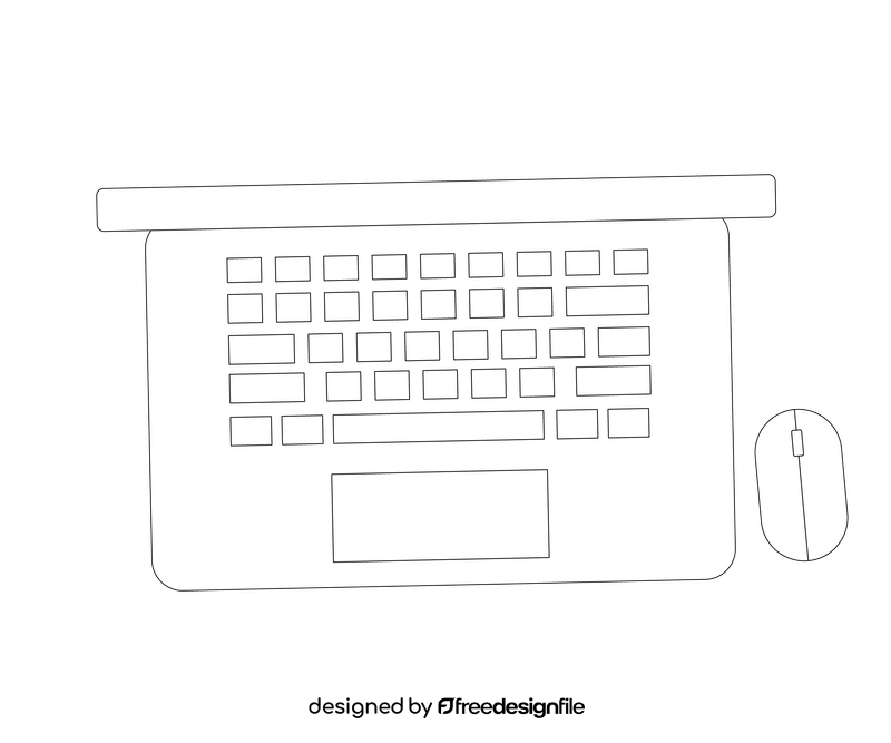 Cartoon laptop with mouse, notebook computer black and white clipart